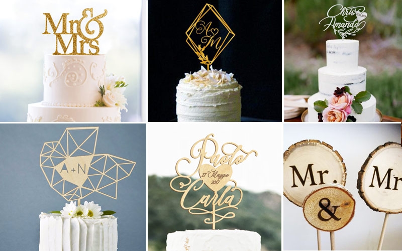 cake topper minimal Mr&Mrs, nomi degli sposi o iniziali