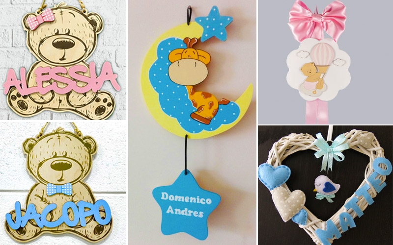 fiocco nascita personalizzato in legno e vimini