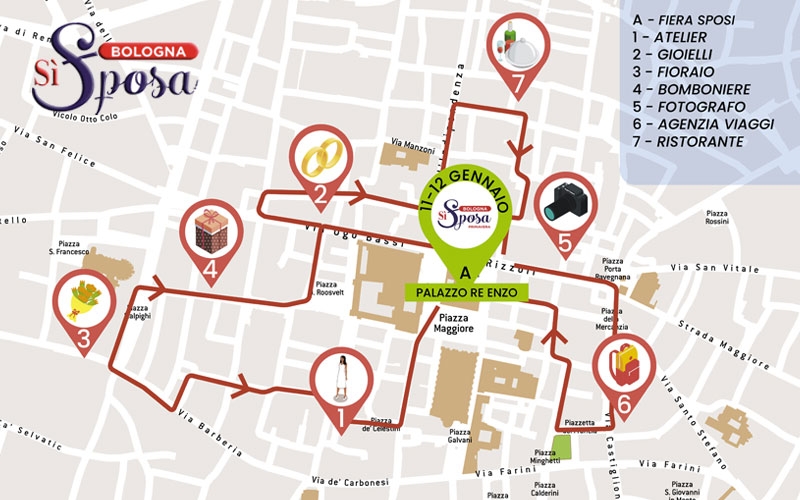 La mappa di Bologna Sì Sposa gennaio 2020 a Palazzo Re Enzo