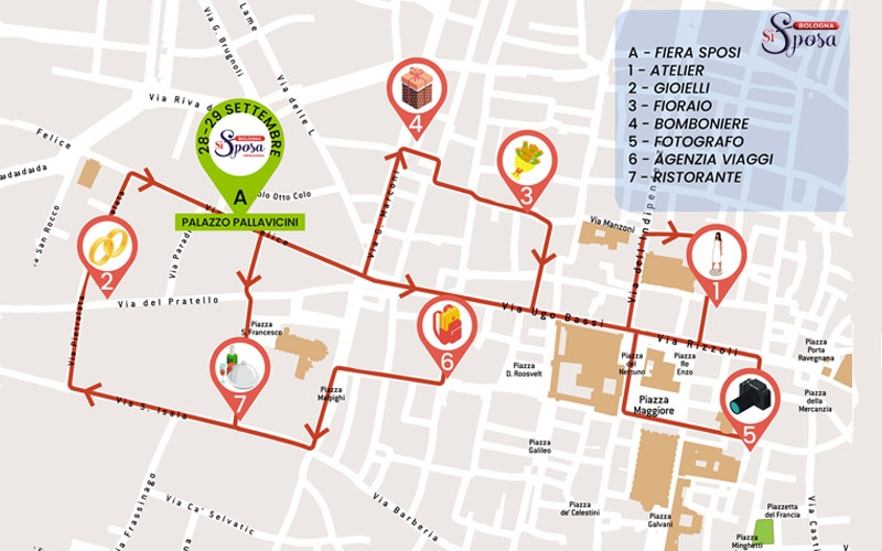 mappa di Bologna Sì Sposa Wedding City di Settembre a Palazzo Pallavicini