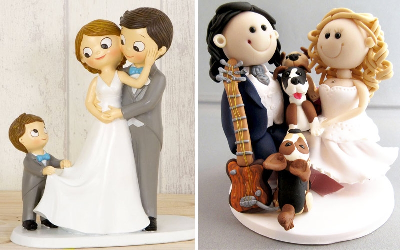 cake topper sposi con figli e animali